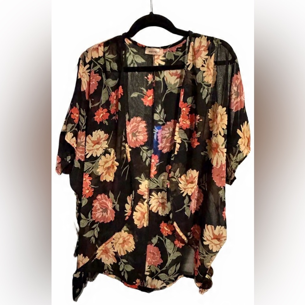 Misty Rose- Sheer Floral Kimono/ Wrap- Small